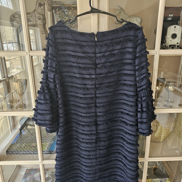 Club Monaco Alannah Dress Fringe Stripes Navy Blue 3/4 Bell Sleeves - Picture 11 of 11
